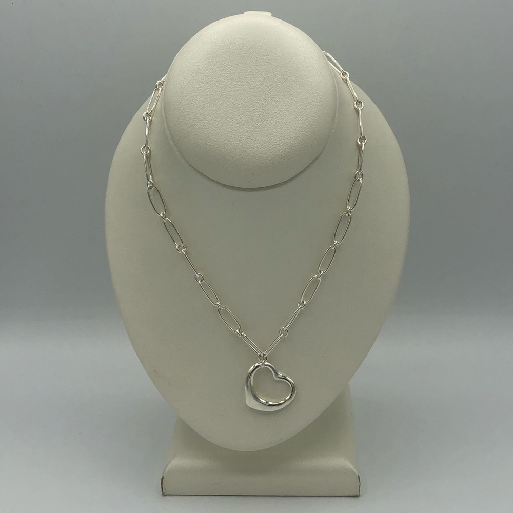 Sterling Silver Paper Clip Chain Heart Necklace - Picture 2 of 13